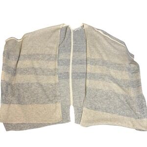 White + Warren Cashmere Shawl Throw Poncho  Color Block Cream Gray Quiet Luxury